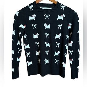Charter Club Sweater Women’s PP Scottie Dogs Bows Pullover Black White Red
